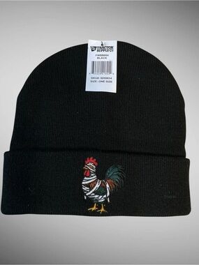 Tractor Supply Zombie Mummy Chicken Rooster Halloween Black Beanie Hat NWT